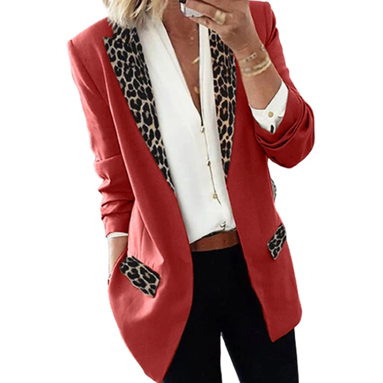 Autumn And Winter Fashion  Loose Comfortable Linen Fabric Leopard Print Long Sleeve Suit Coat for women