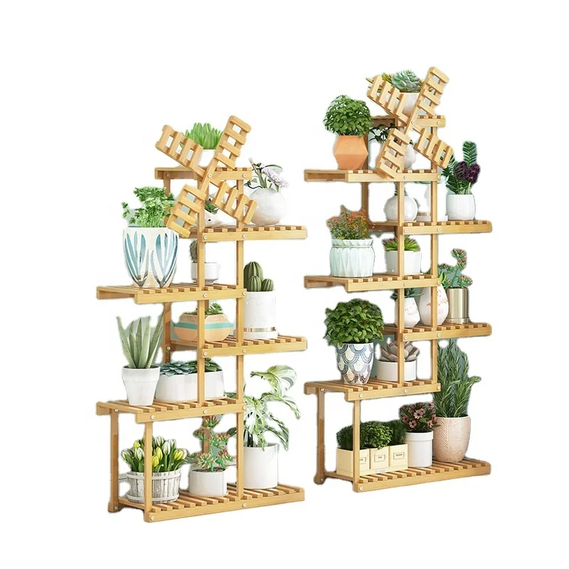 Bamboo 5 / 6 Tier Plant Stand Rack Multiple Flower Pot Holder Shelf Indoor Outdoor Planter Display Wooden Plant Stand