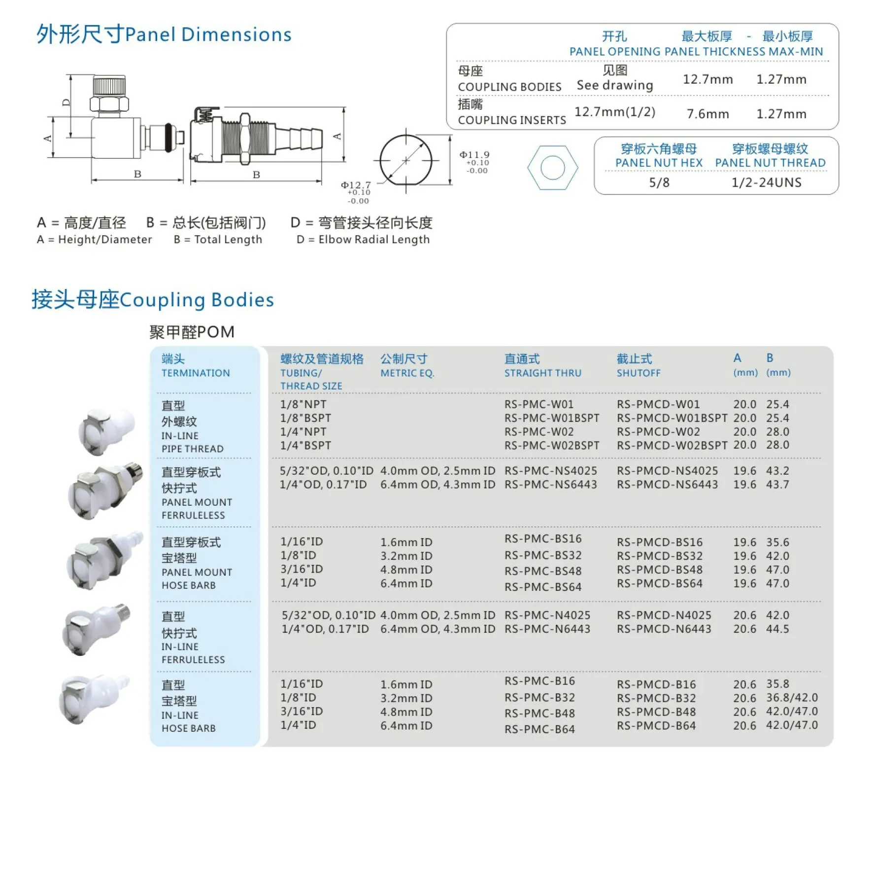 NCZ in-line hose barb female RS-PMC fittings pmcd1701 1702 1703 1704 cpc plastic quick connection medical Fluid coupling cooled