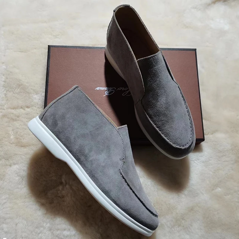 LP Luxury Unisex Loafer Shoe Kidsuede Upper Flat Casual Metal Fringe Decor Winter Season Walking Slip-On Breathable Comfortable