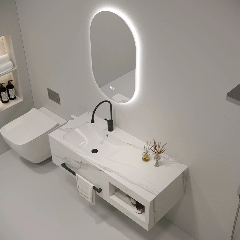 NEW Wall mounted Sintered stone basin marble bathroom sink wash basins with mirror and cabinets vanity