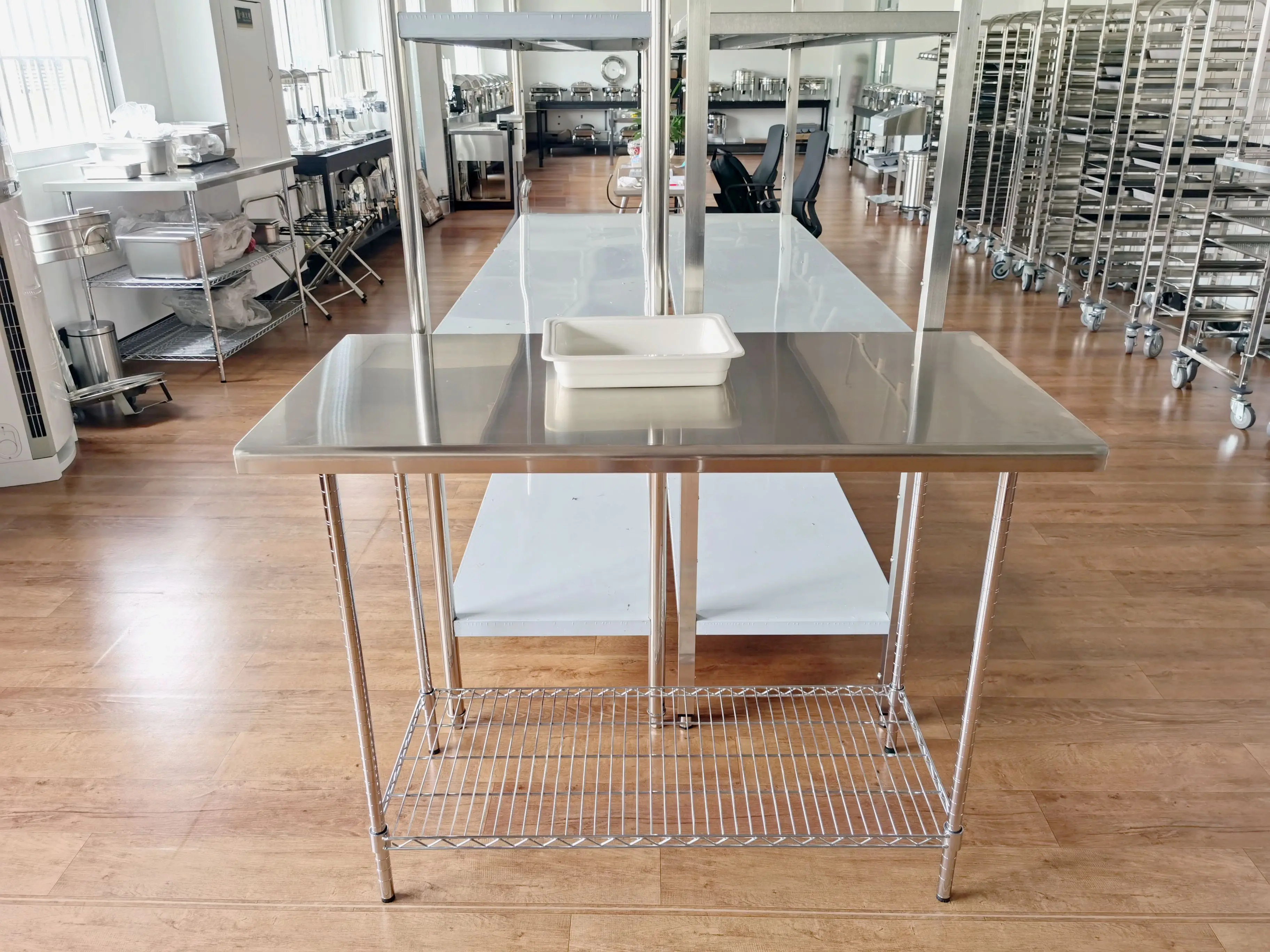 TT-BC333H 2.2M 2 Tier with Splashback Catering Restaurant Work Pre Table