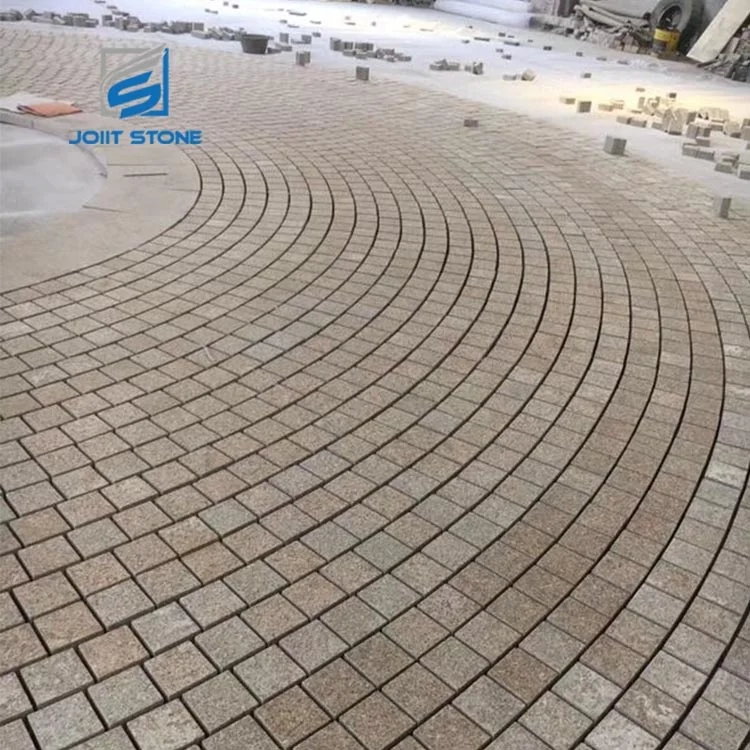 G682 Yellow Granite Meshed Paving Cobble Stone For The Yard