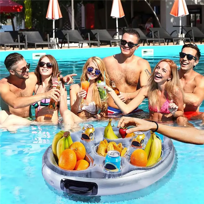 Inflatable Floating Drink Holder , Pool Drink Food Float Tray with 8 Holes Large Capacity for Hot Tub