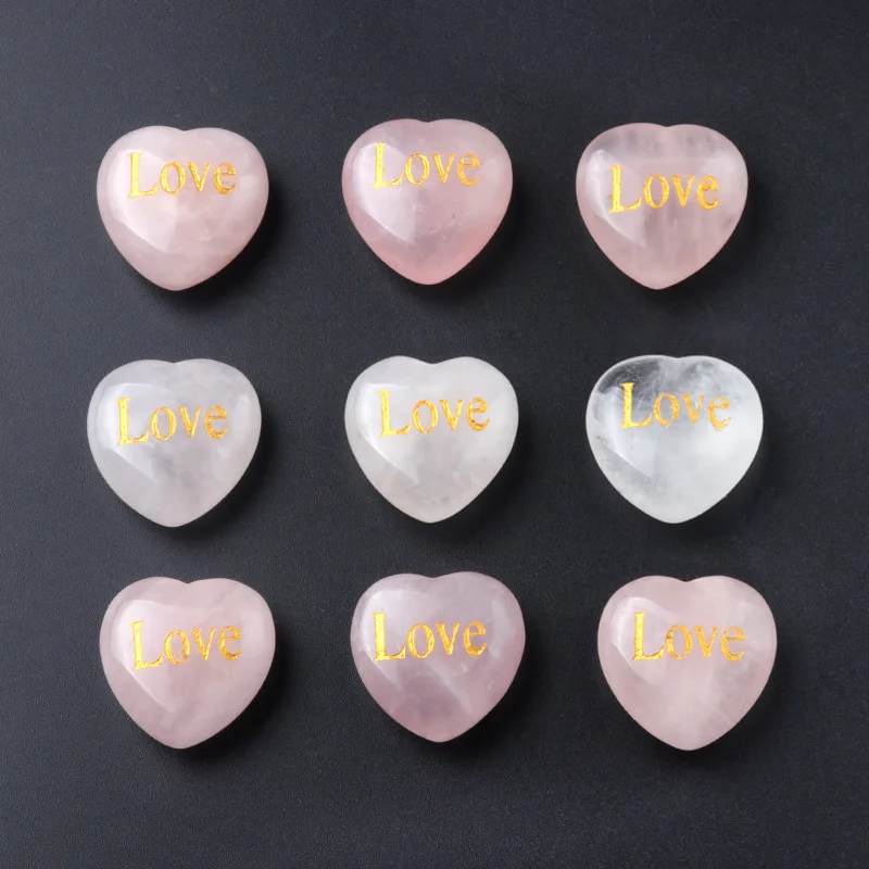 Crystal Engraved Love Heart Shape Stone, Carved Heart Decoration Healing Stones
