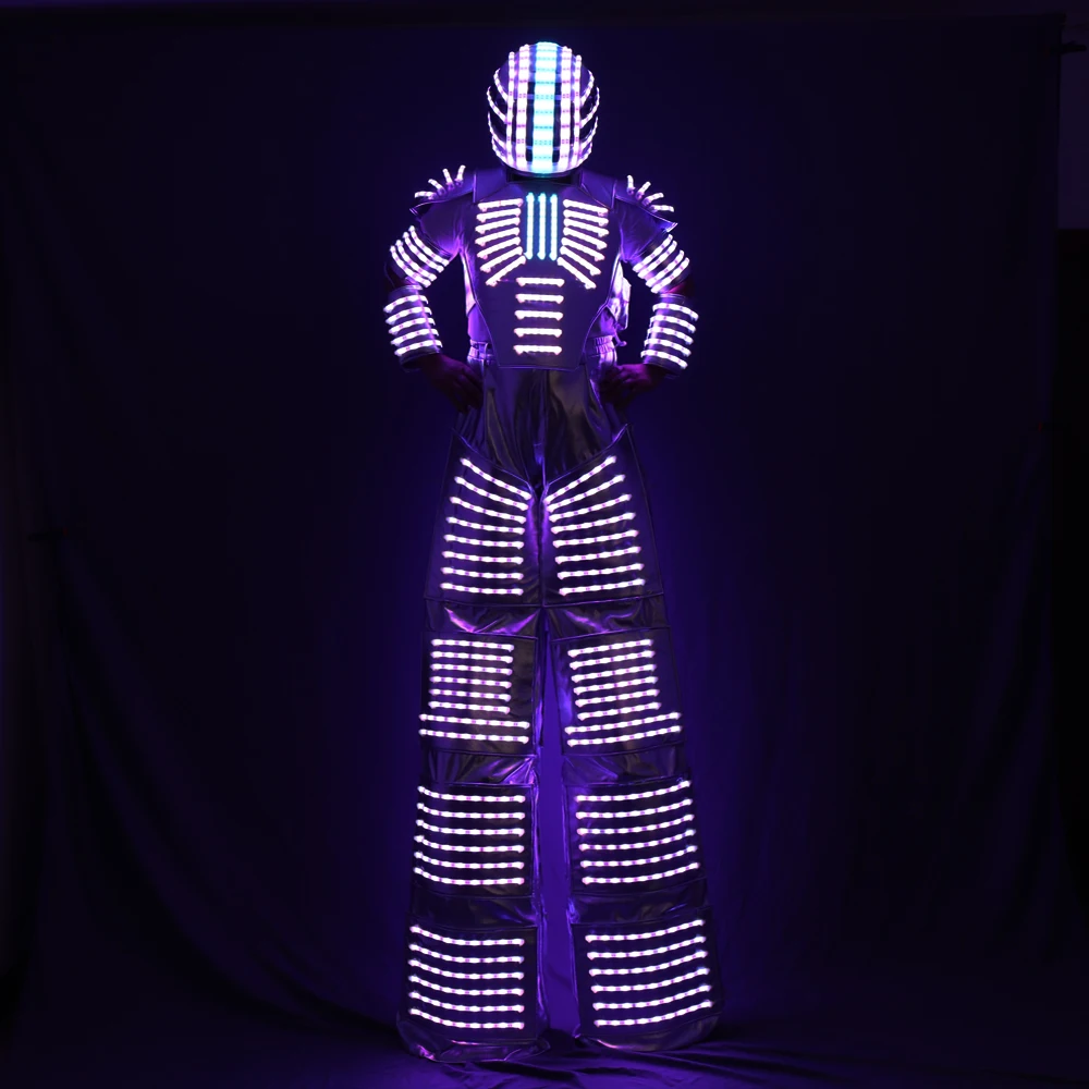 LED Robot Stilts Walker Costume Laser Gloves Included LED Clothes Suit for Performance Wear