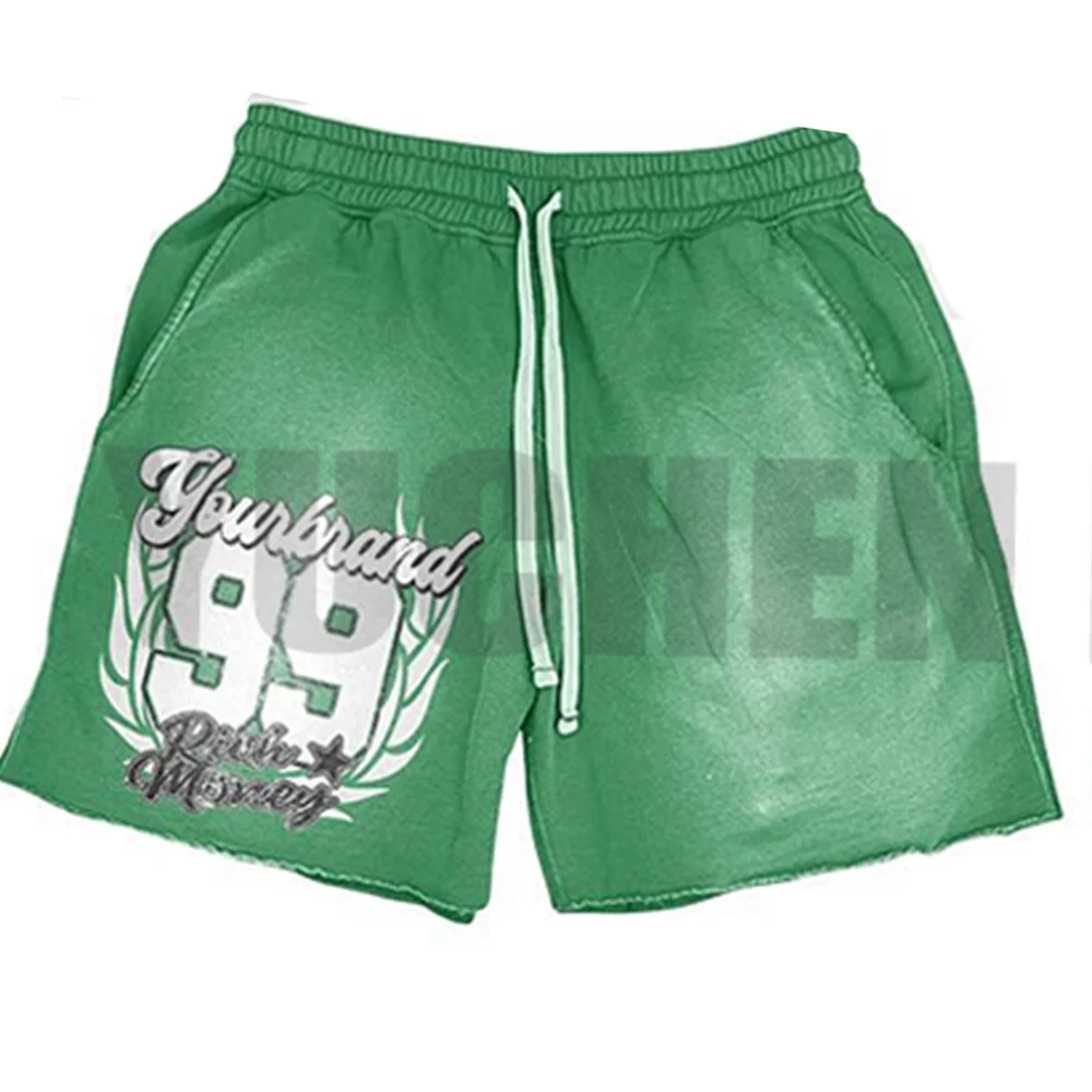 custom streetwear tracksuit cotton acid washed shorts sportswear gym summer jogger 2 piece shorts and t shirt set for men