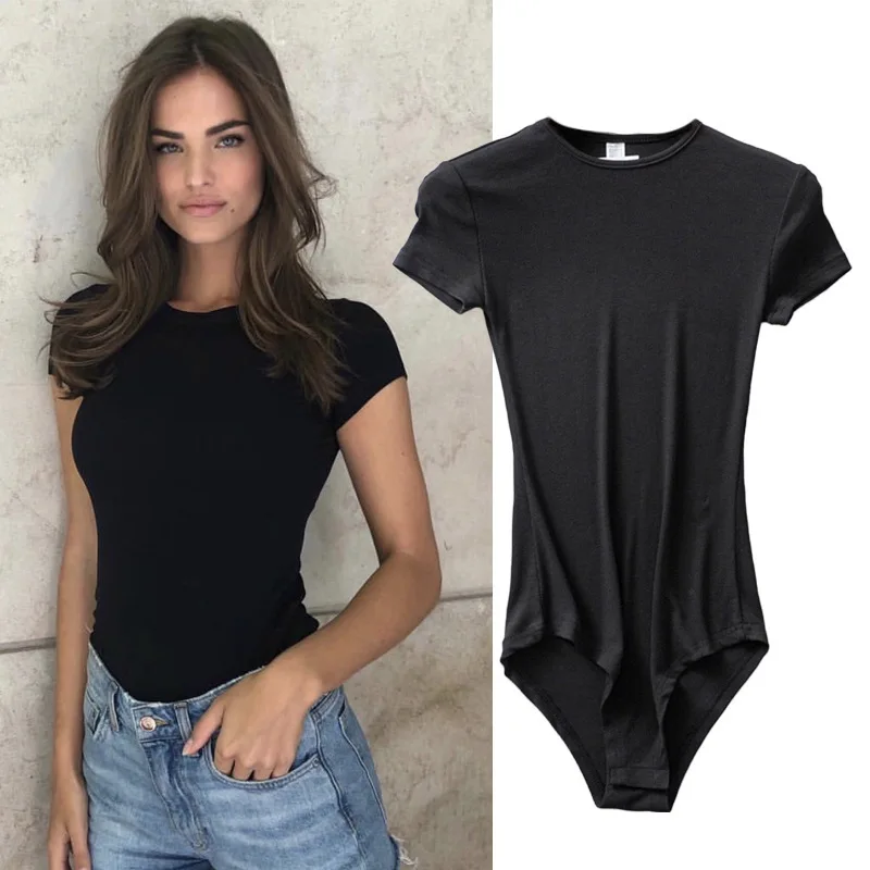 2022 New Fashion Womens Casual Bodysuit Solid Color Sexy Slim Short Sleeved T Shirt Women