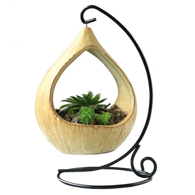 European-style iron frame hanging basket micro-landscape geometric succulent flower pot Iron hook desktop home decoration Chloro