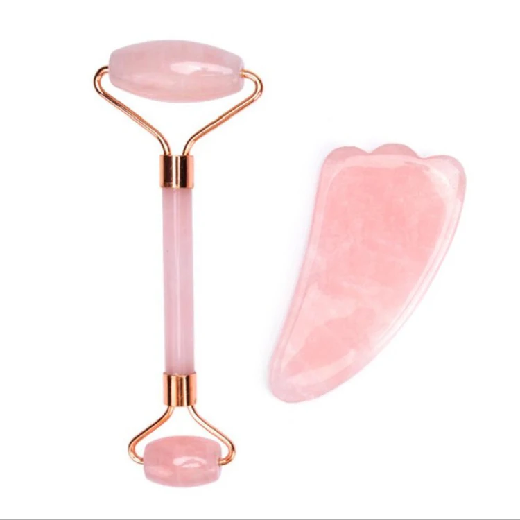 100% натуральный лица ролик Темный нефрит камень Массажер Розовый кварц Гусь Ша Инструмент и нефритовый валик комплект