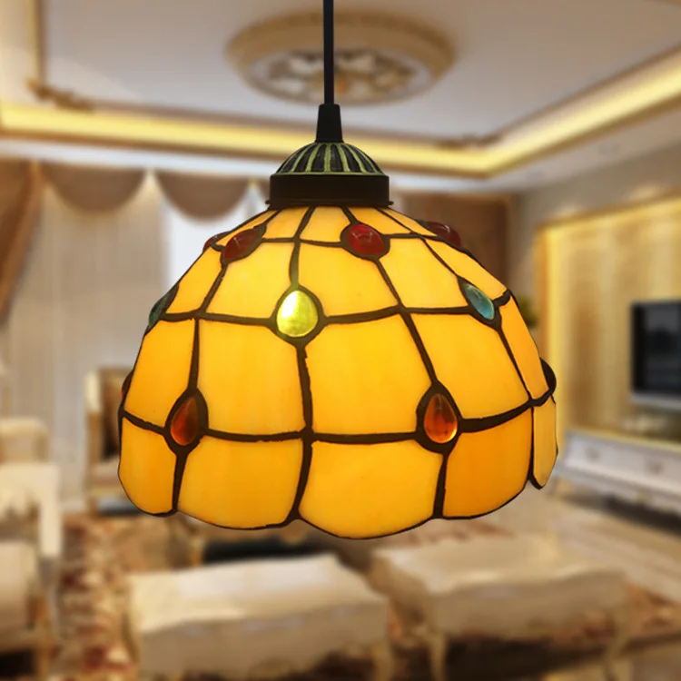 Hot Sales Tiffany Style Pendant Light Vintage E27 Round Rustic Coloured Glass Decoration Chandelier Adjustable Chandelier