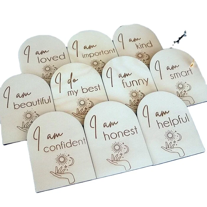 Hot selling laser engraved Affirmations cards wooden custom Positive flash cards for kids Affirmations