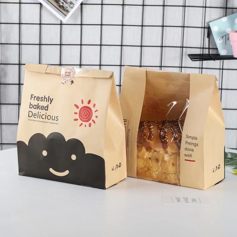 Custom Factory Manufacturer Bakery Food Printed White Kraft Bread Packaging Paper Bags With Plastic Window