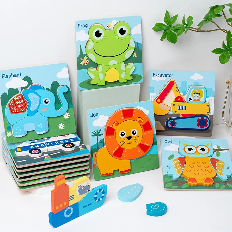 Mumoni 2 styles Montessori puzzle toy Lovely animal and cars jigsaw puzzle Preschool wooden 3d puzzle