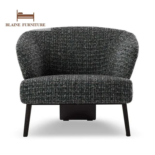 Nordic Luxury Design Living Room Single Sofa Elegant Living Room Solid Wood Base Accent Chair Modern Fabric Hotel Leisure Chair