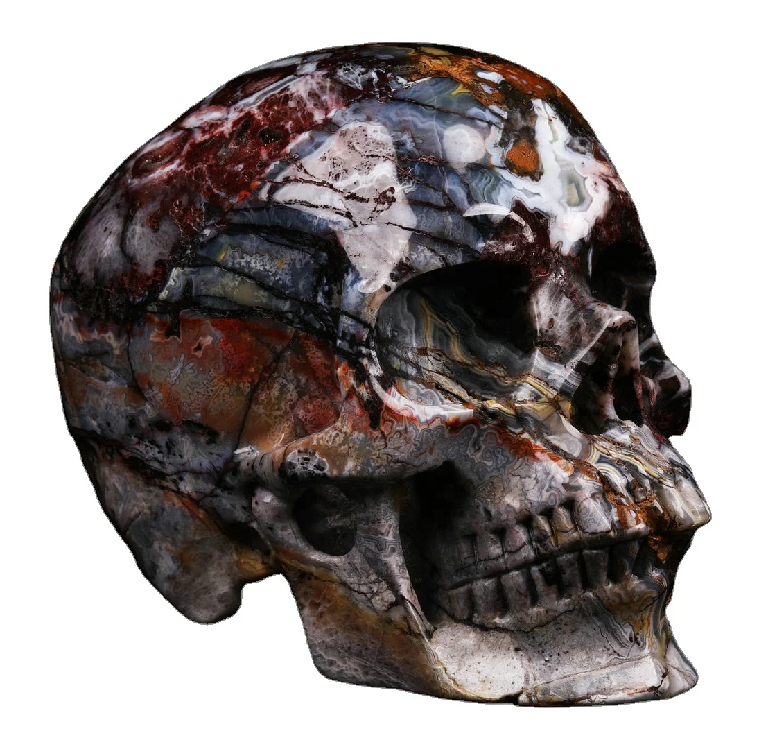 Wholesale Hand Carved Crystal Skulls Craft Crazy Lace Agate Crystal Skulls Crystal Head Skulls