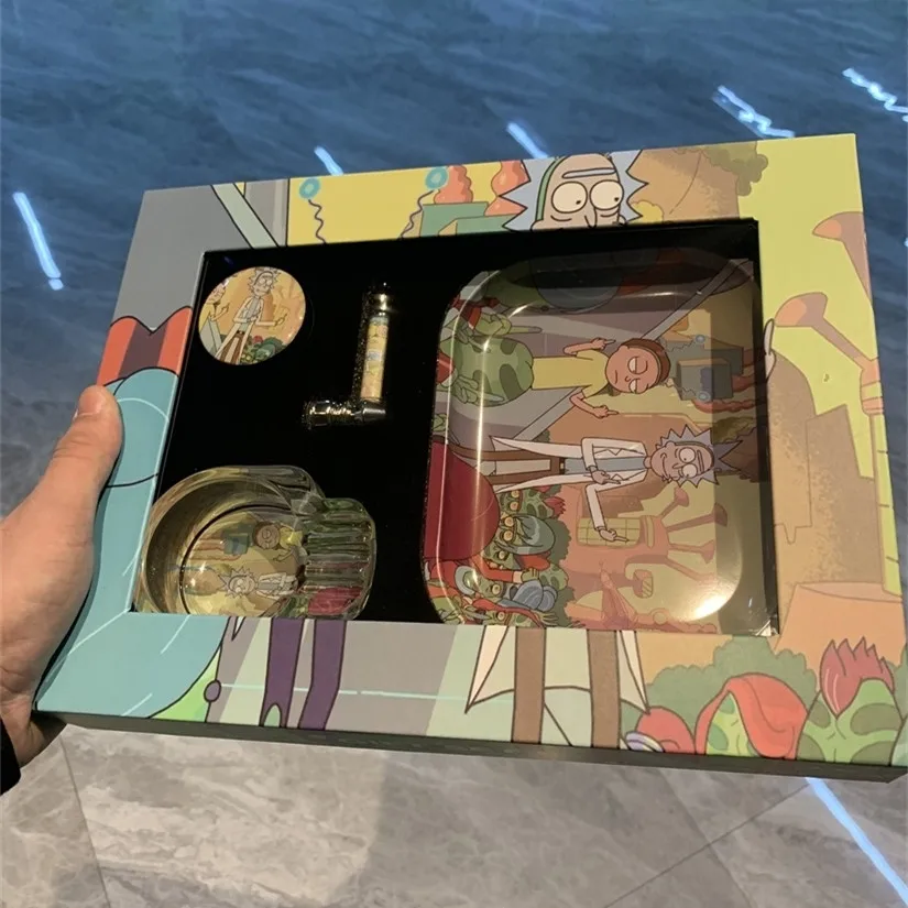 
Newest Arrival weed herb tobacco rolling tray smoking pipes herb grinder glass ashtray 4 in 1 Smoking accessories set 