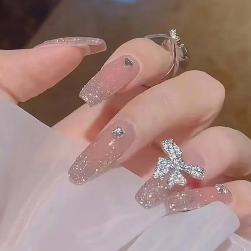 MISS GORGEOUS Custom Middle Oval Black French White Butterfly Press On Nails ABS Acrylic Artificial Fingernails