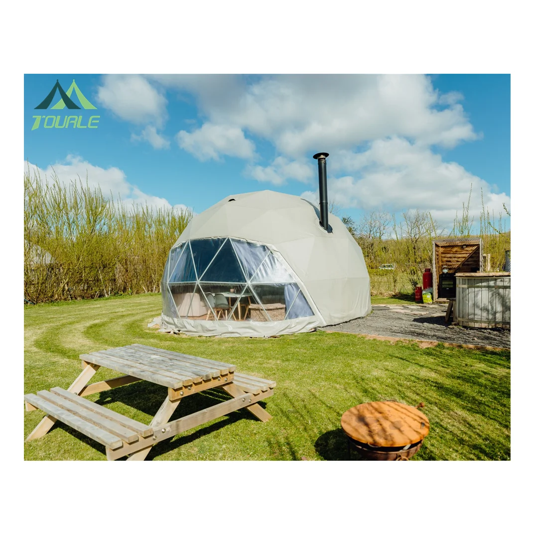 20ft Glamping Geodesic Dome Tent with Curtain Bathroom/Glass Door
