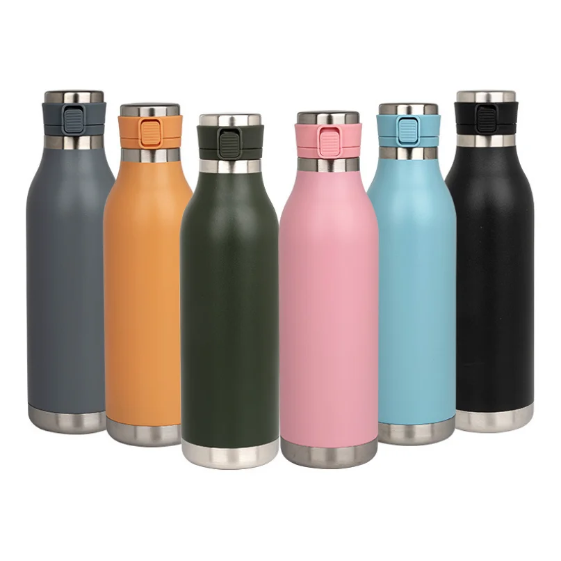 750ML Double-layer Vacuum Stainless Steel Water Bottle portable Sports Thermos Cup Water Bottles With Bouncing Lid for adults