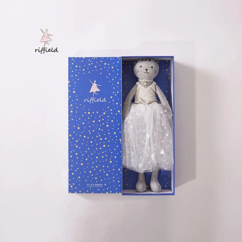 Dressing Up Soft Toys Grey Cat Plush Toy Princess Yarn Dress Doll Girlfriend Birthday Gift Exquisite Gift Box Package