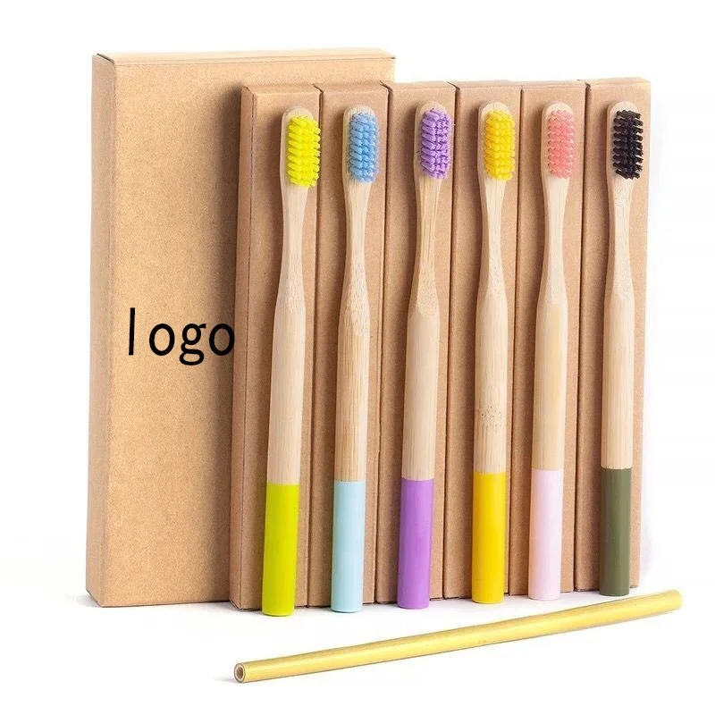 Custom OEM Free laser logo round handle charcoal bristles soft bamboo Toothbrush