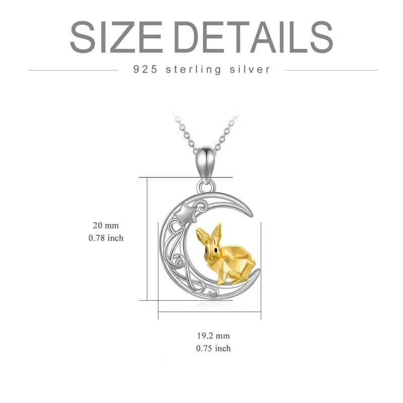 Cute Animal Jewelry Women Girls 925 Sterling Silver Two Tone Necklace Rabbit Moon Star Necklace