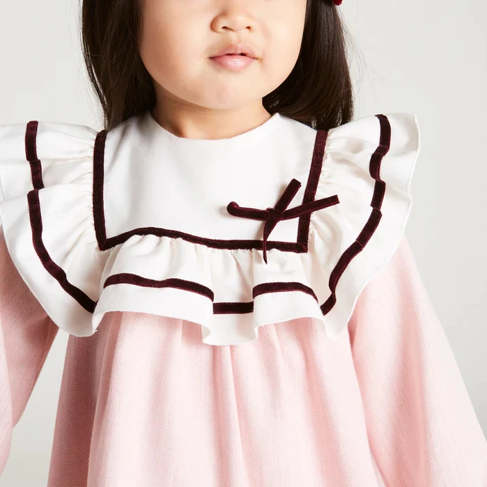 2022 New Design Children Clothing Long Sleeve 100% Cotton Bow Custom Girls Casual Dress