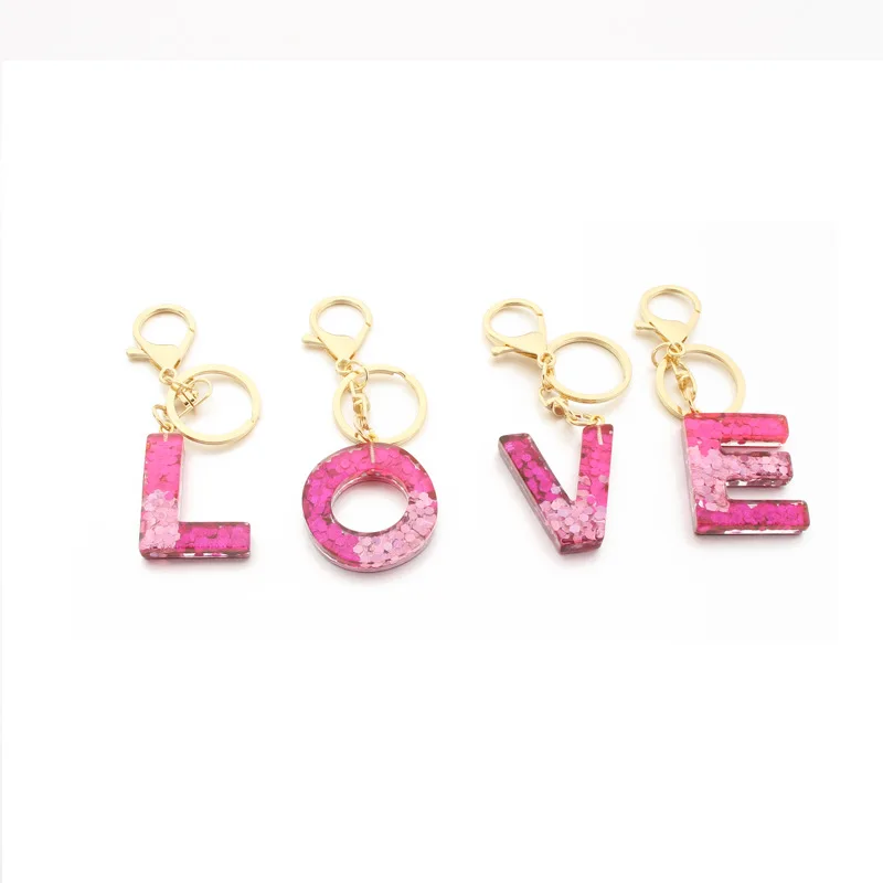 Lilangda 2021New Design Sparkling Charms Letters Keyring For Women Girls Stars letter Initial Letters Glitter Keychain