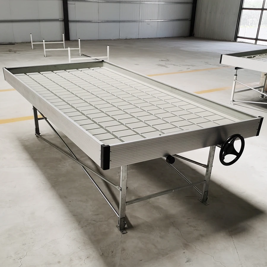 New Design High Quality Movable 4*8ft Vertical Grow Rack Multi Layer Grow Table Hydroponic ABS Tray Growing Table Rolling Bench
