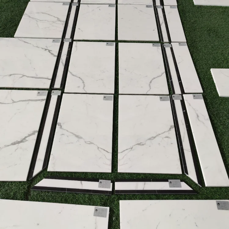 Carrara Look Porcelain Full Polish Glaze Tile Square Floor Medallion Marble High Gloss Marble Tile For Floor
