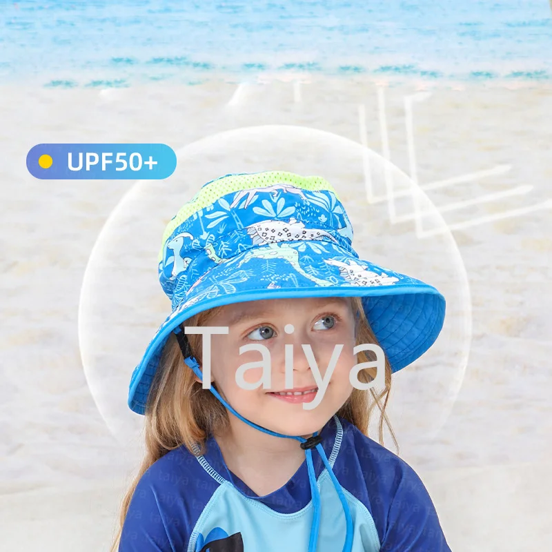 Custom logo Kids Summer Outdoor ventilation Large brim shawl sun protection fisherman hat Uv protection upf50+ baby sun hats