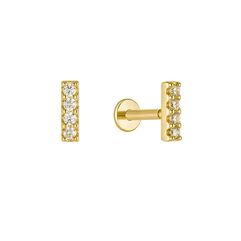 Gemnel fashion 925 silver  thread and threadless pin piercing jewelry part accessories bar stud earrings