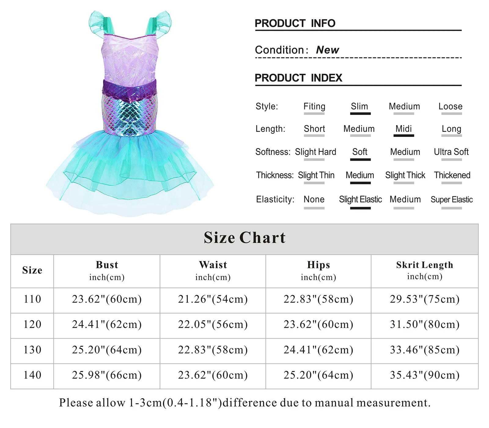 Halloween Cosplay Beautiful Fish Suit Birthday Party Little Girl Princess Mermaid Costume With Wand And Necklace