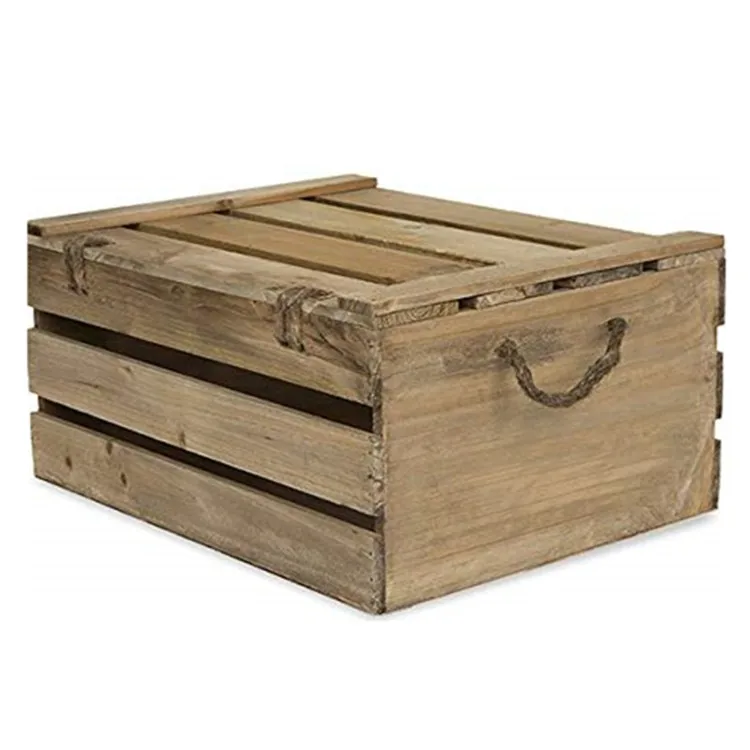 Antique grey large sundries books laundry storage wooden crate box with lid