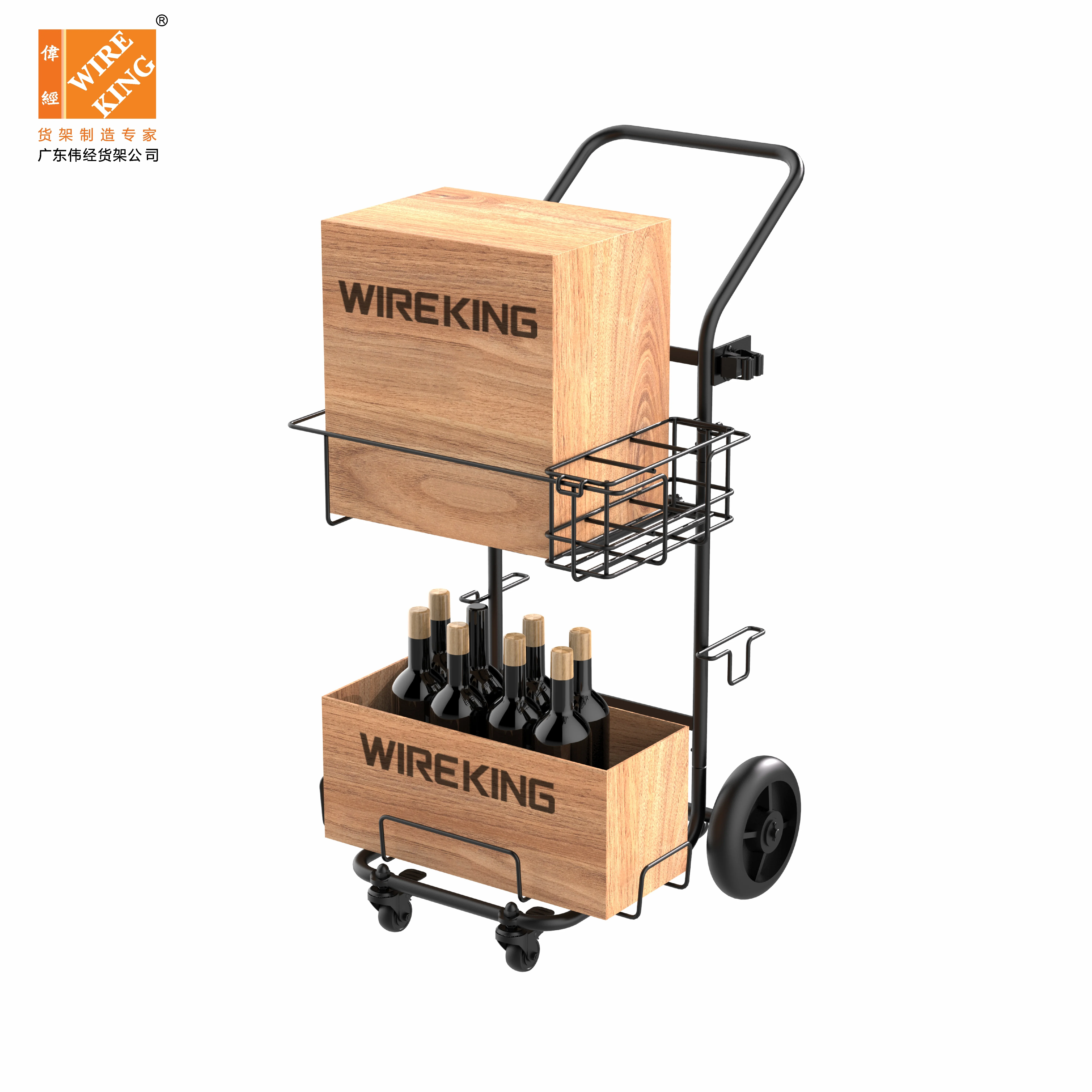 WIREKING Warehousing Supermarket Supplies Foldable Trolley Shopping Carts Portable Shopping Cart