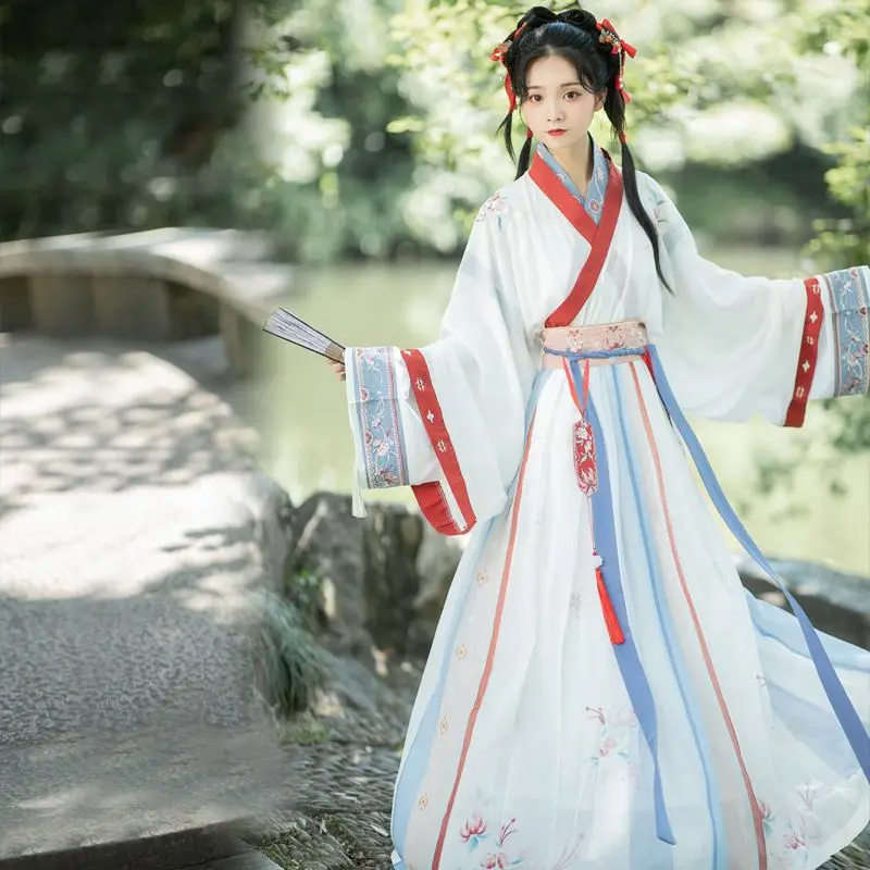 Новое роскошное элегантное сказочное шифоновое платье hanfu с вышивкой по индивидуальному