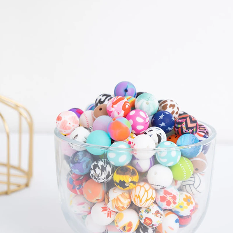 Hot Selling Newborn 100% Food Grade Silicone Beads Teething Printed Silicone Bead