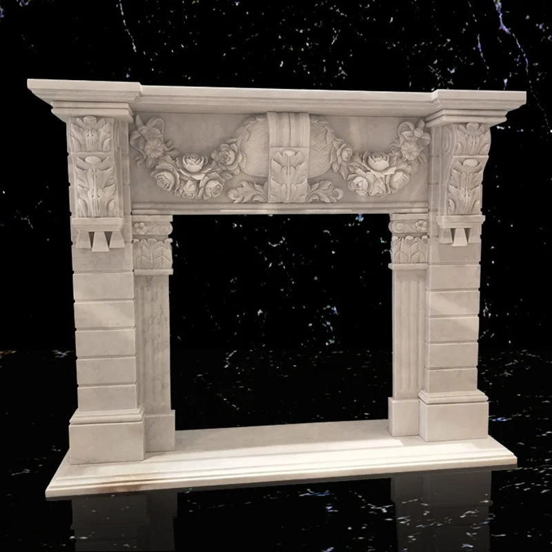 Antique Chinese Freestanding Marble Stone Arched Classic Fireplaces Mantels Surround Frame Mantles