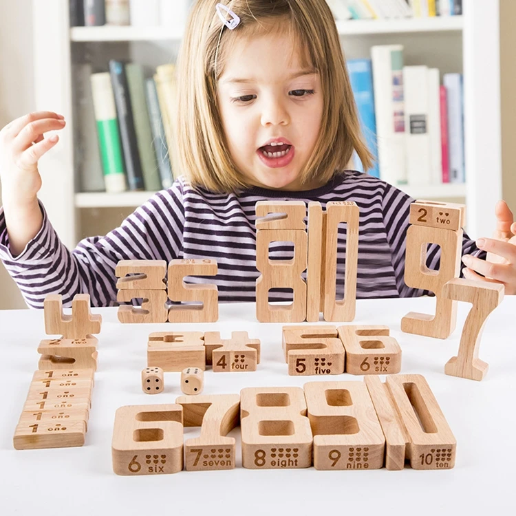 Montessori Math Numbers Toys Wooden Building Stacking Digital Blocks Wooden Number Blocks for Kids