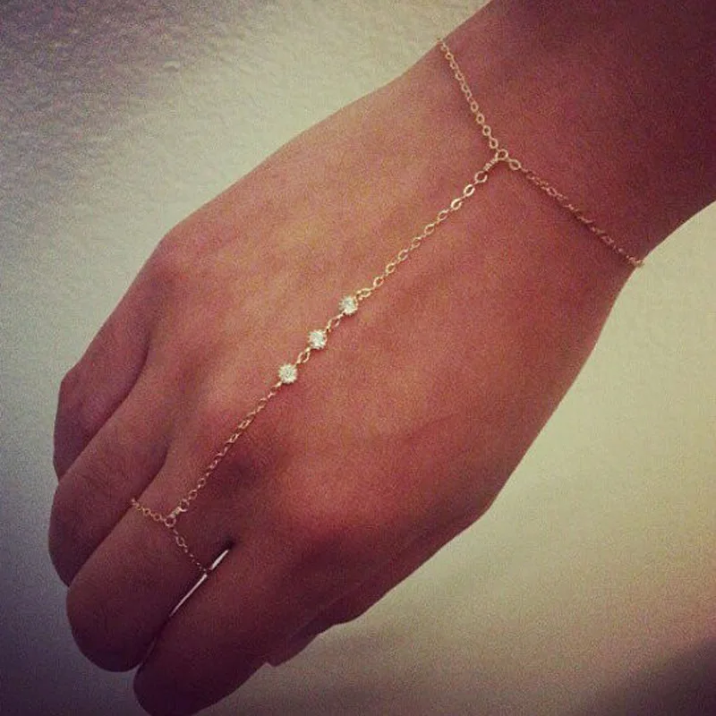 2021 Fashion Chain Bracelet Drop Punk Plated Women Metal Hand Harness Chain Beads Slave Finger Ring Boho Jewelry