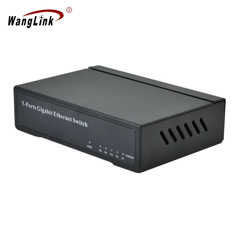 Wanglink Hotsale Unmanaged Hub network switch Gigabit trillion 5 Port Ethernet steel shell case Switch with Metal Housing