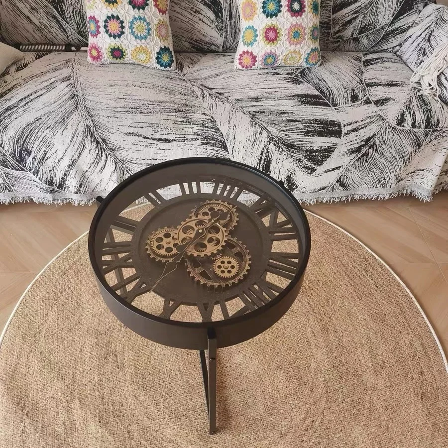 Retro high-end light luxury gear rotating style American design living room sofa side table small coffee table