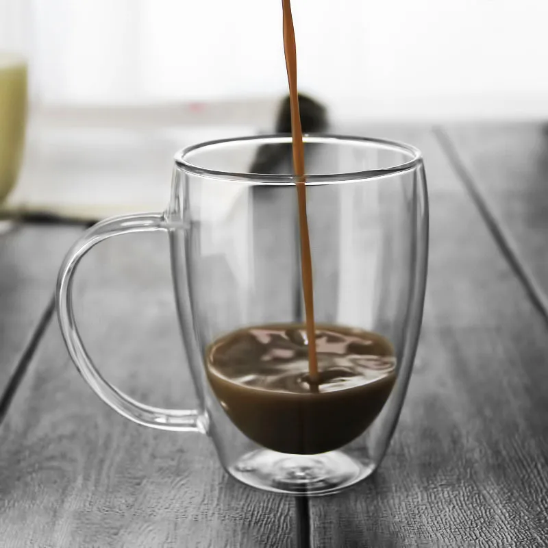 Оптовая продажа термостойкая Высокая Двойная Стенка боросиликатного стекла кофейная чашка с ручкой