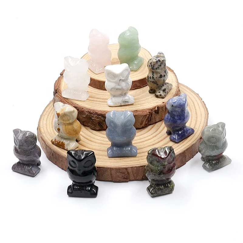 Mini Owl Statues Hand Carved Gemstone Noctua Home Decoration,Healing Crystal Quartz Cute Animal Figurine Owl Crystal Carving