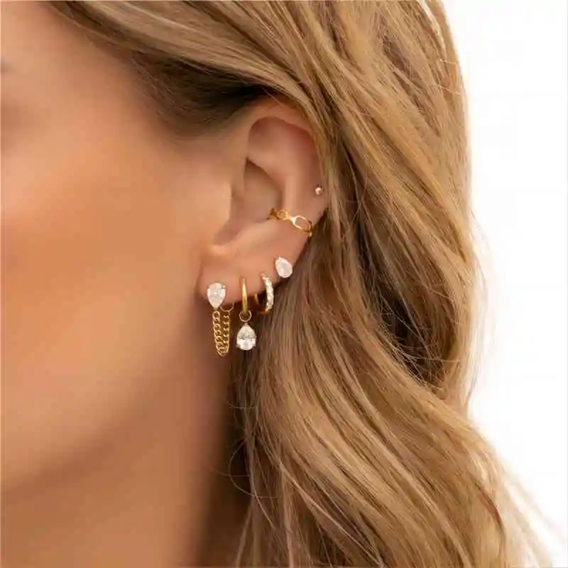 Minimalist Drop Small Hoop Earrings Geometric Rhombus Rectangle Heart Diamond Zircon Gold Plated Huggie Hoop Earrings Women