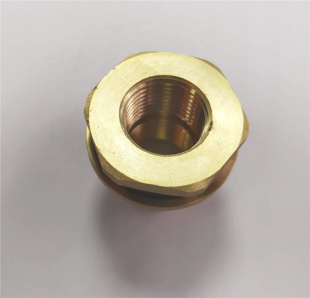 Brass Bulkhead Fitting Female-Male Water Tank Connector Threaded with Rubber Ring