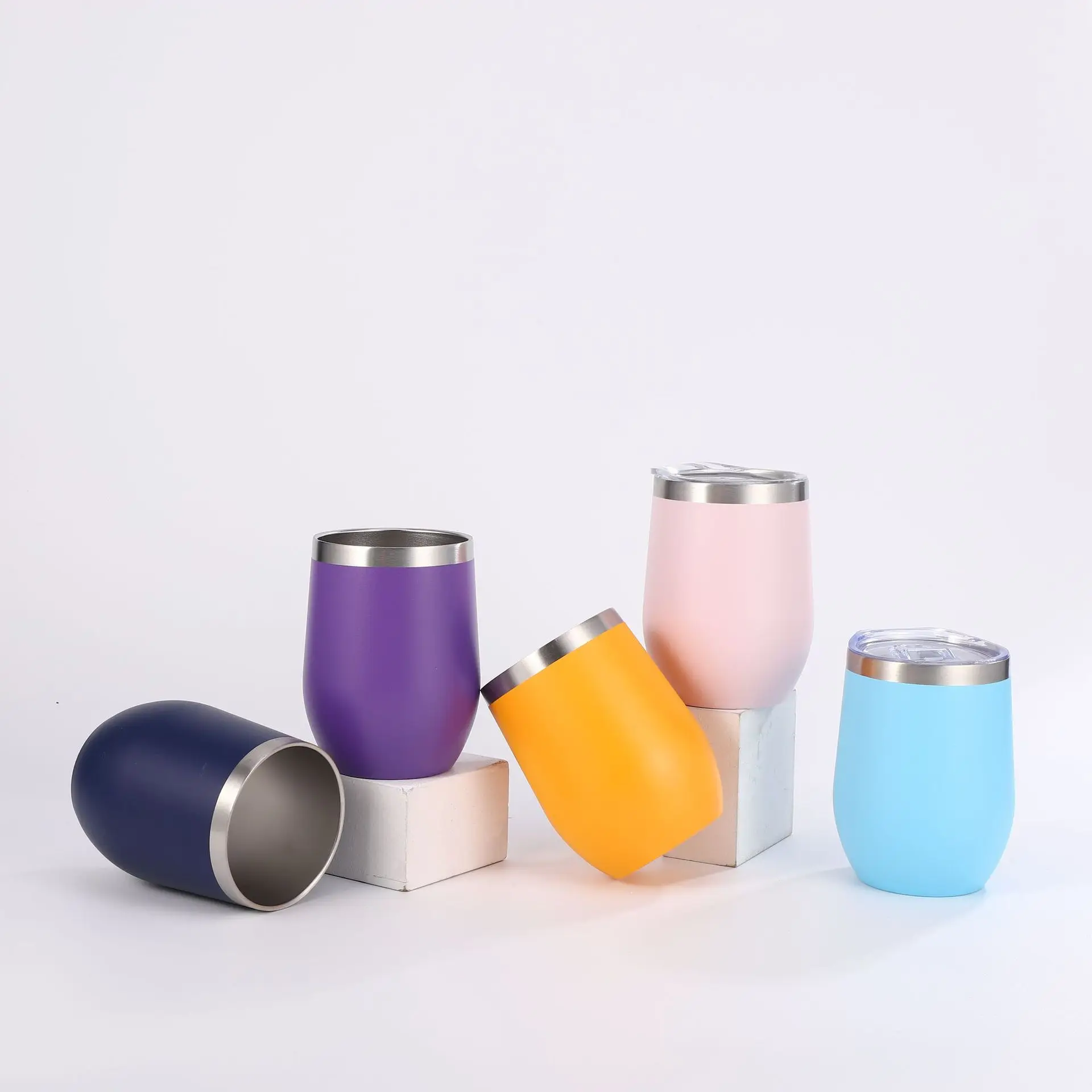 12 oz Sublimation Christmas Gift Double Wall Vacuum Insulated Travel Stainless Steel Wine Glasses with Straws for Coffee Wine