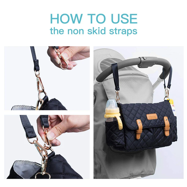 Black Baby Hanging Stroller Organizer Custom Travel Stroller Diaper Bag with Cup Holders and Shoulder Straps Customized Nylon