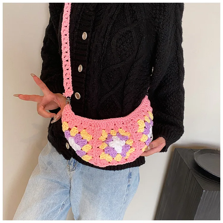 Trendy High Quality Women Woven Yarn Crochet Knitted Handbag Cute Shoulder Bags